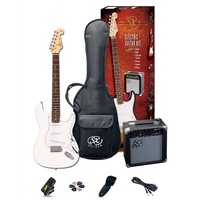 SX SE1SKB Electric Guitar and Amp Package White
