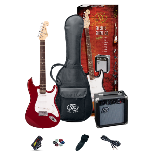 SX SE1SKB Electric Guitar and Amp Package Red