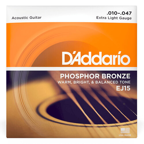 Daddario Acoustic Phosphor Bronze Steel Strings [String Gauge: 10-47 Extra Light]