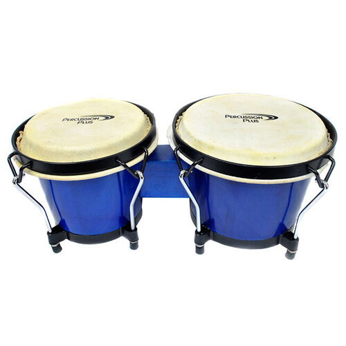 Percussion Plus 6 & 6-3/4" Wooden Bongos with Carry Bag [Colour: Blue]