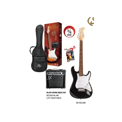 SX SE1SK34 3/4 Size Electric Guitar Package in Black
