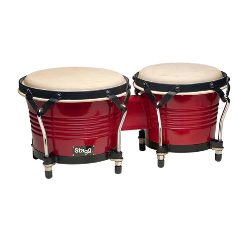 Stagg BW-200-RD Wild Cherry Latin Wood Bongos – 7.5” and 6.5” – Rabbit Skin Head – Steel Rims and Bottoms